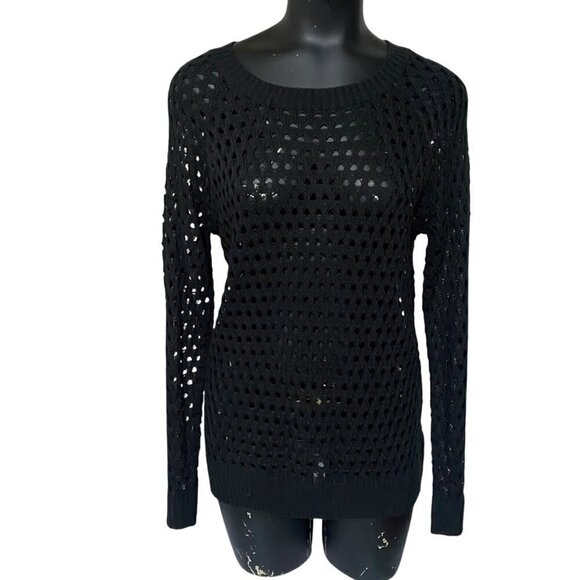 NEW RBX Black Loose-Knit Crotchet Crewneck Sweater Size Medium - Picture 1 of 6